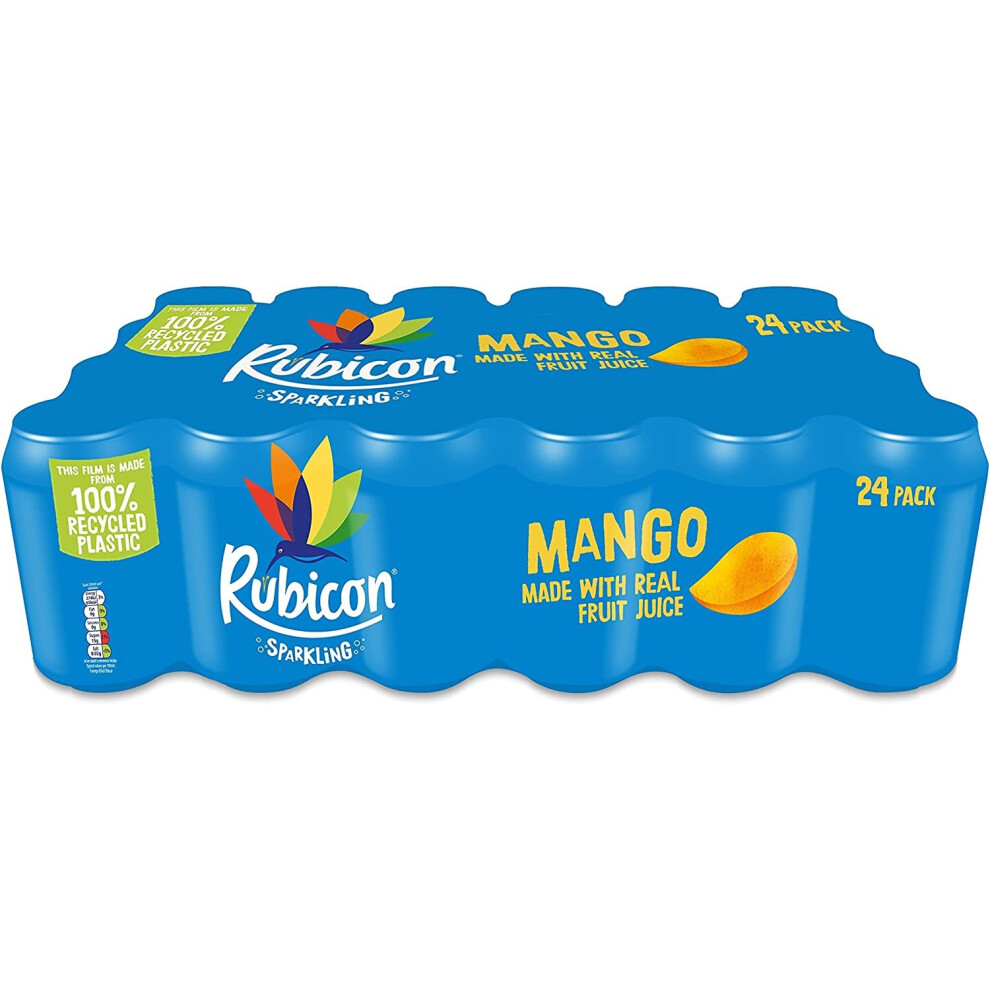 Rubicon Sparkling Fizzy Drink with Real Fruit Juice 330 ml Multipack Cans, Mango, 24 Pack