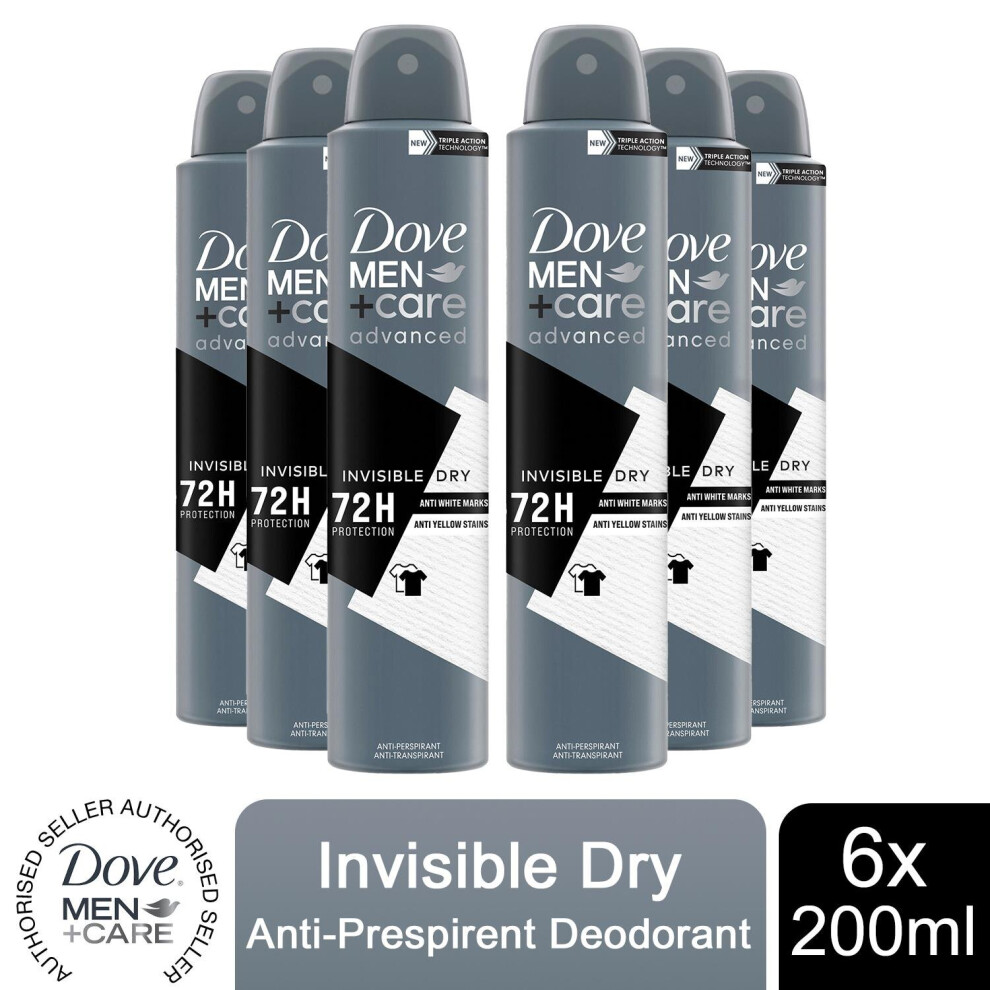 (Buy 6 - Invisible Dry) Dove Anti-Perspirant Men+Care Advanced Deo, 200ml