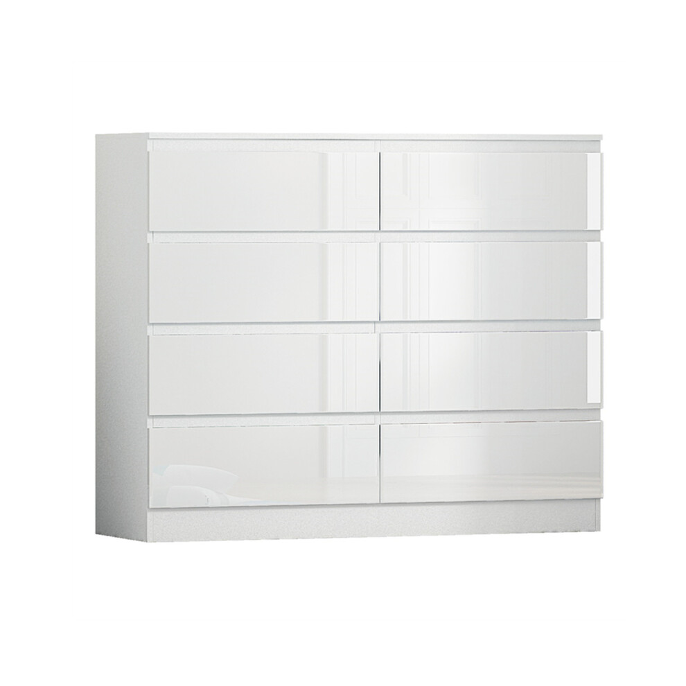 8 Drawer High Gloss White Chest Of Drawers - Stora