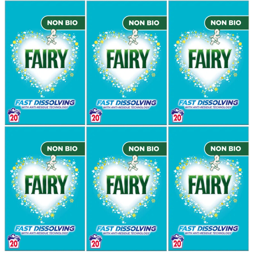 Fairy Non Bio Washing Powder 20 Wash Fast Dissolve (6x 1300g, 120 Wash) Laundry