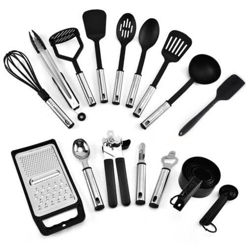 24Pcs Kitchen Silicone Cooking Set Non-stick Spatula Turner Black UK