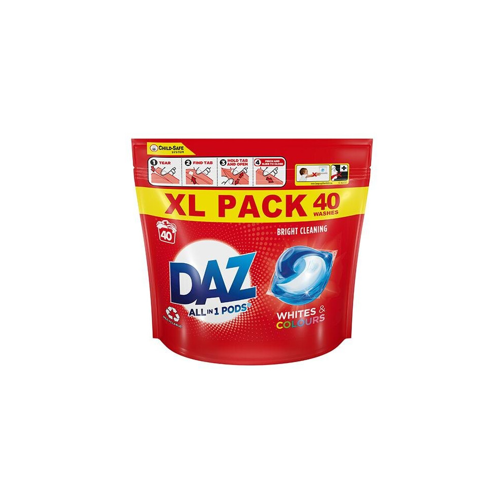 Daz All in 1 Pods for Whites and Colours Washing Liquid 40 Capsules