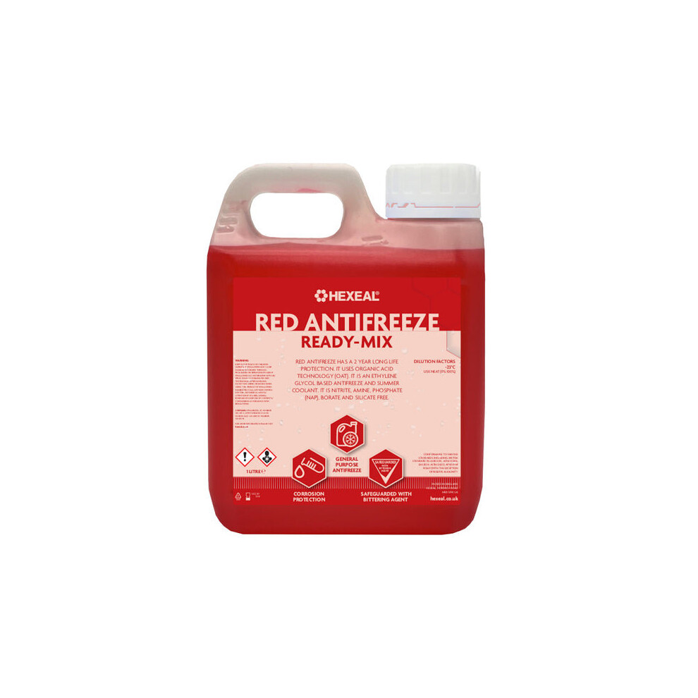 Hexeal Red Antifreeze & Coolant | 1L | -23ÂºC | Ready Mix | Longlife