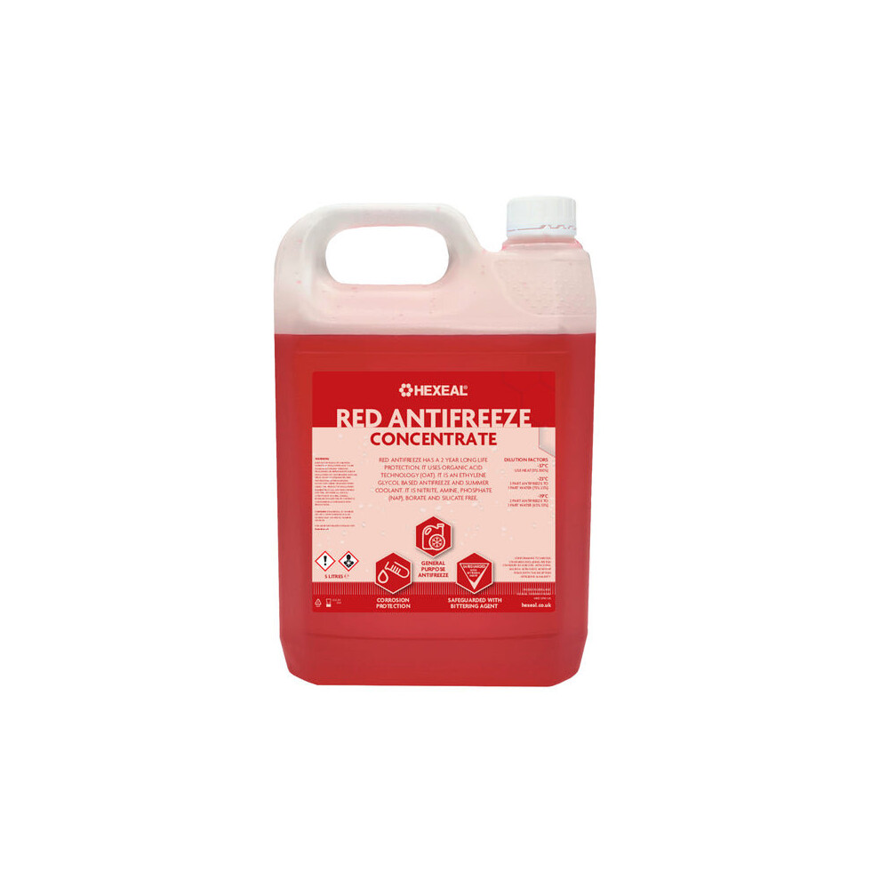 Hexeal Red Antifreeze & Coolant I 5L I -37 ÂºC /High Concentrate/Longlife