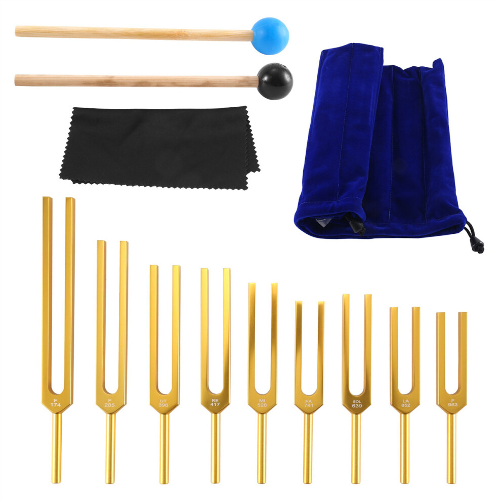 Tuning Fork Set - 9 Tuning Forks for Healing Chakra,Sound ,Keep Body,Mind and Spirit in Perfect Harmony- Gold