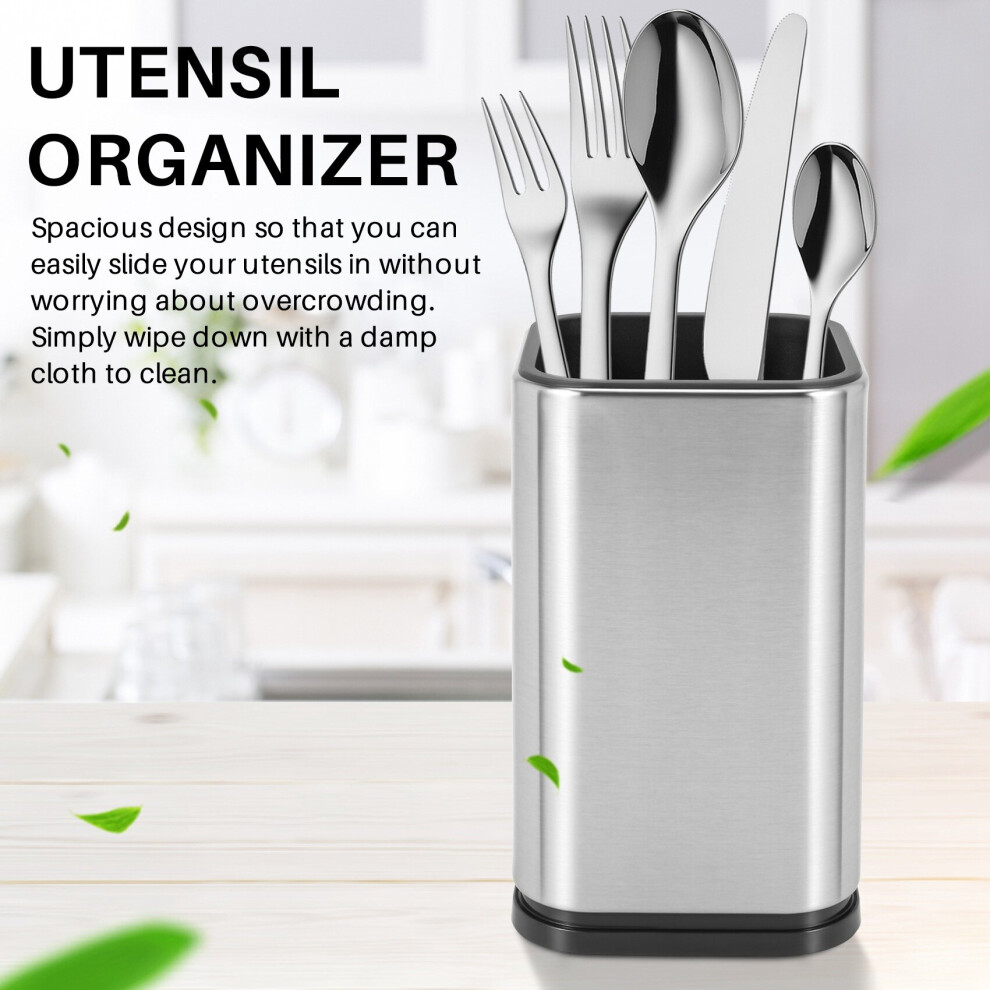 Stainless Steel Kitchen Utensil Holder, Kitchen Cutlery Storage, Utensil Organizer, Modern Rectangular Design,17X10cm-image-OPC-PBGBYSG-NEW