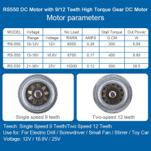 RS550 18V 19500 RPM DC Motor with Two-Speed 11 Teeth and High for Electric Drill/Screwdriver