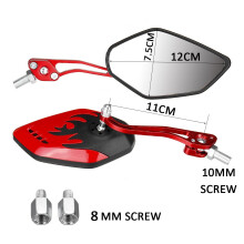 2Pcs Red Universal Motorcycle Rearview Mirrors 10mm/8mm, 180 Swing, Aluminum Frame, Clear Vision