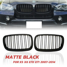 Black Front Bumper Dual Slat Front Kidney Grill Grille For X5 X6 E70 E71 2007-2014