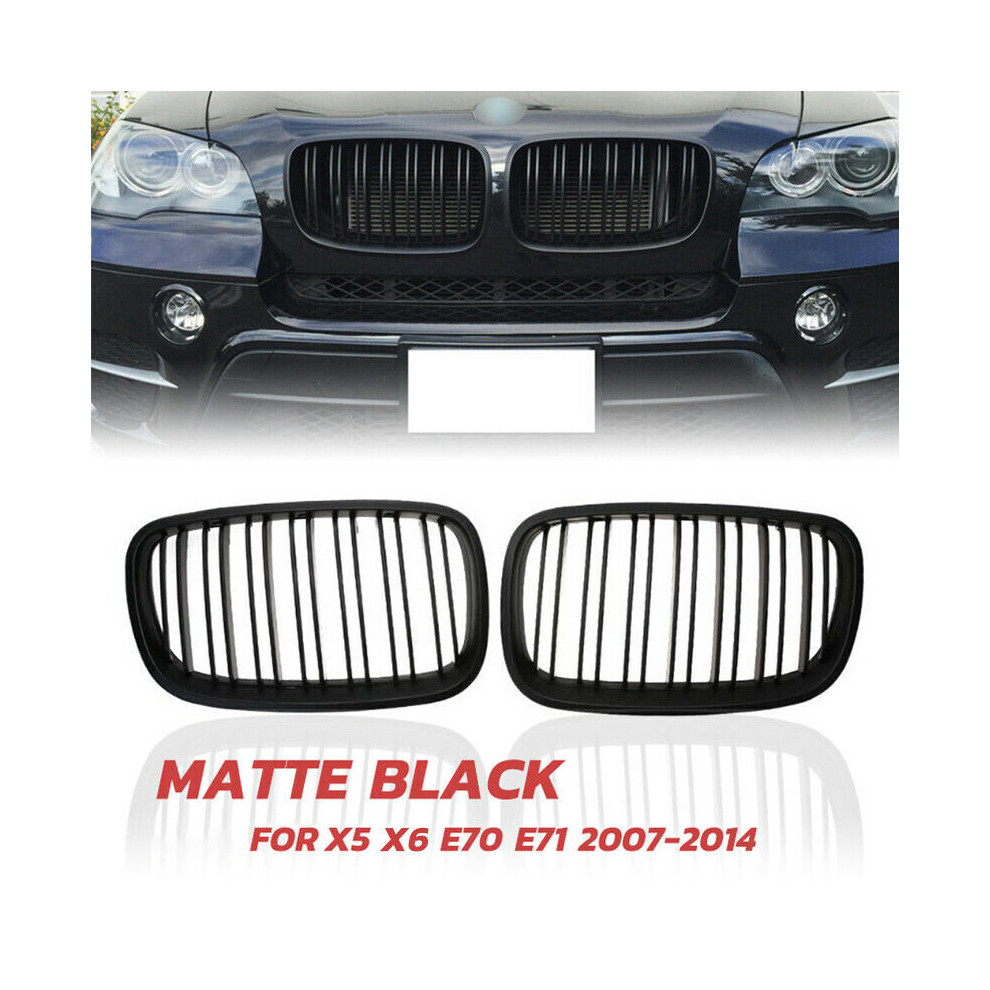 Tlily Front Bumper Dual Slat Front Kidney Grill Grille For X5 X6 E70 E71 2007-2014 Black
