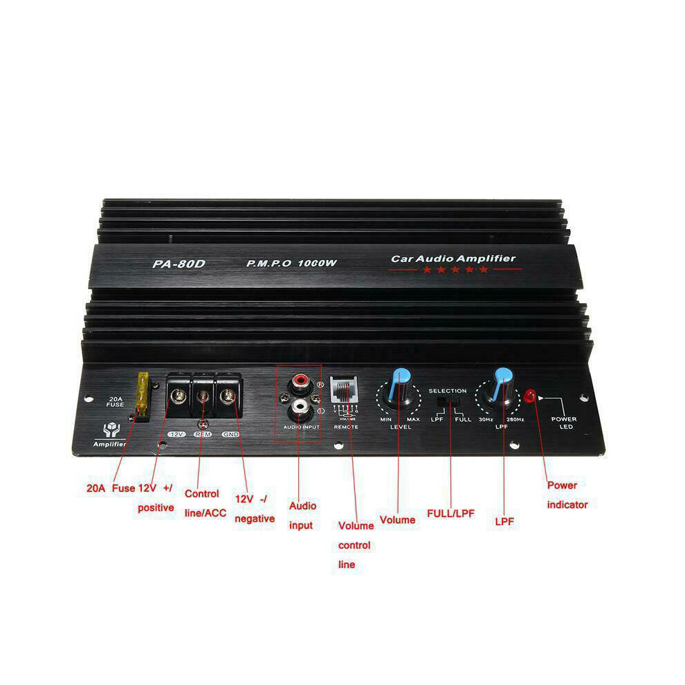 12V 1000W Car Audio Amplifier Amp Board Powerful Subwoofer Bass Amp Pa-80D 4762016971250