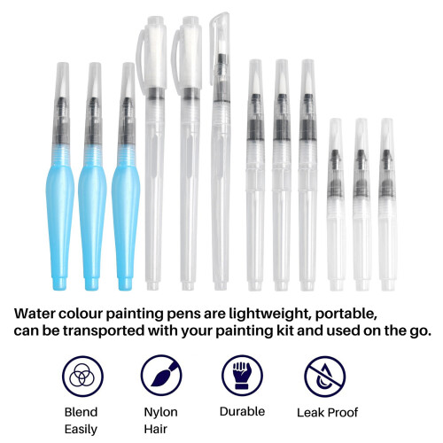Watercolour Brush Set,12 Pack Water Brush Refillable Aqua Paint Brushes Ink and Water Brush