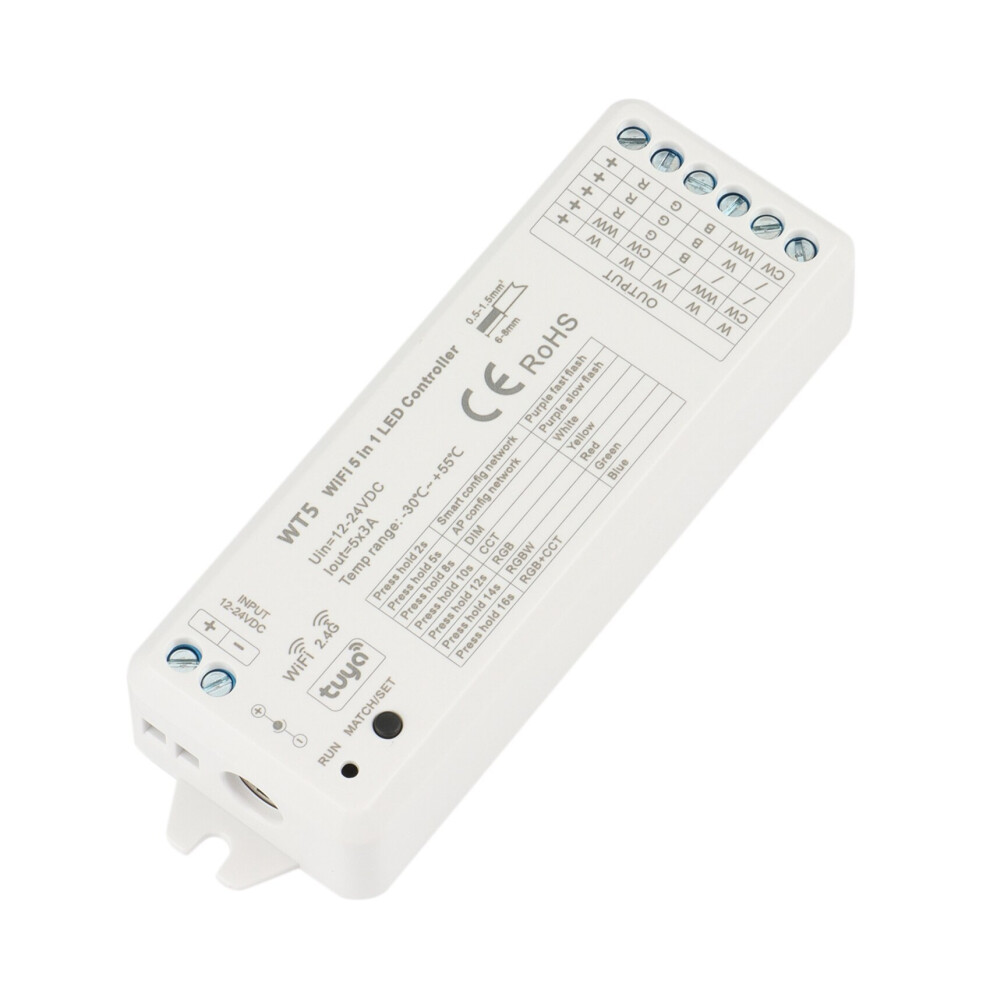 Tuya LED Controller 5 in 1 Dimmer RGB RGBW RGBWW RGBCCT Strip Smart Life Wifi 2.4G RF Remote Controller 12-24V WT5