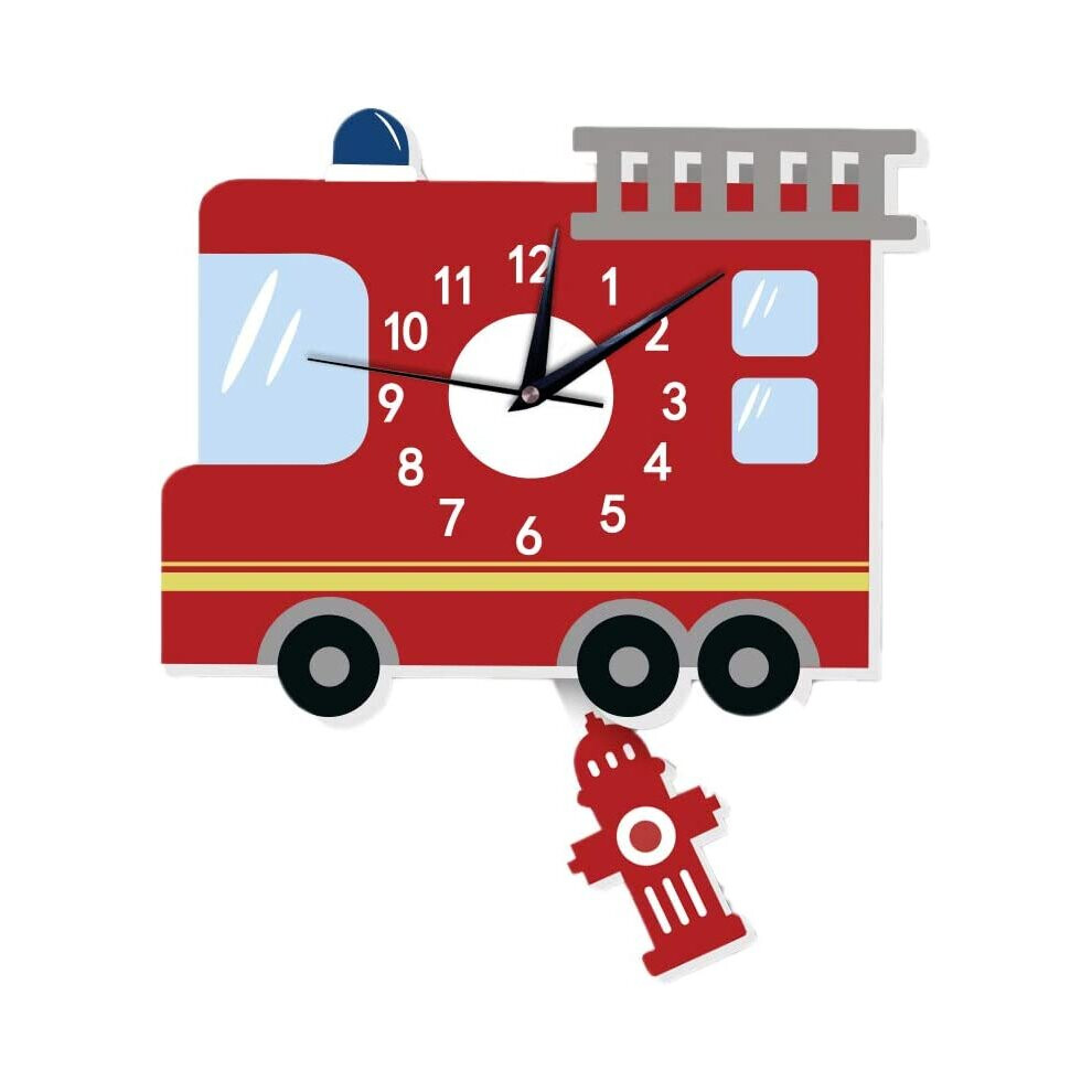 Children's wall clocks, 3D motif wall decoration cartoon living room silent clock Decorated children's room living room (fire engine)