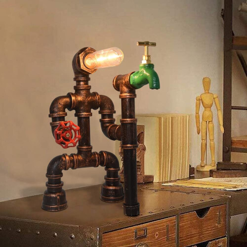 Retro Robot Lamp Industrial Desk Lamp Iron Pipe Bedside Lamp Bed On Onbuy