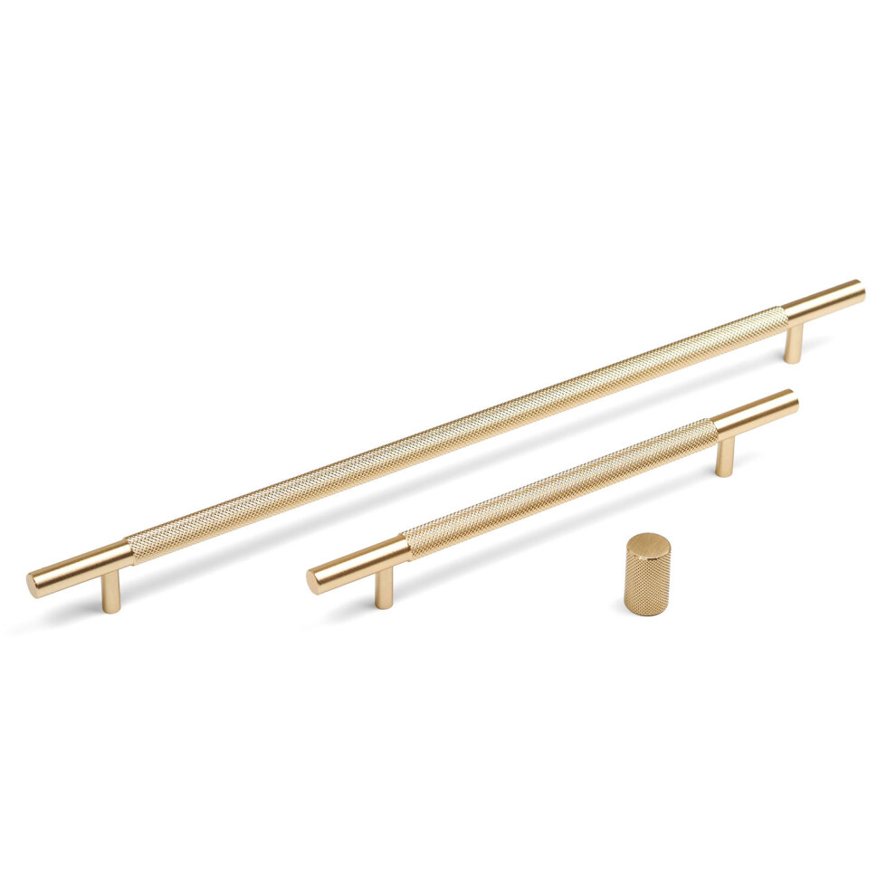 (17mm Knob) Brass Gold Knurled T Bar Handles 160mm 320mm