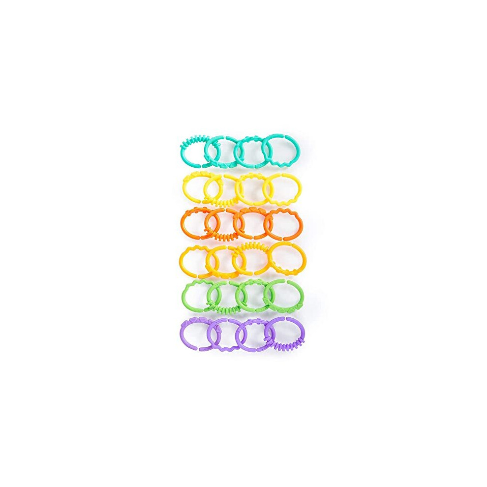 Bright Starts , Lots Of Links Rings Toys, Soothing & Teething Toy, Clip On Pram, Pushchair Or Car Seat, Textured Sensory Toy, Stroller Take A