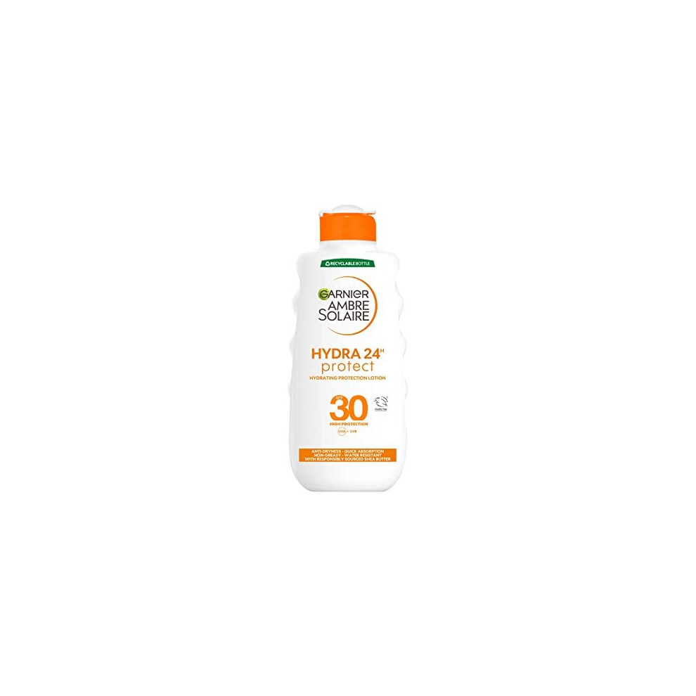 Garnier Ambre Solaire Hydra 24 Hour Protect Hydrating Protection Lotion SPF30, High Sun protection Factor 30, Water Resistant Sunscreen, wit
