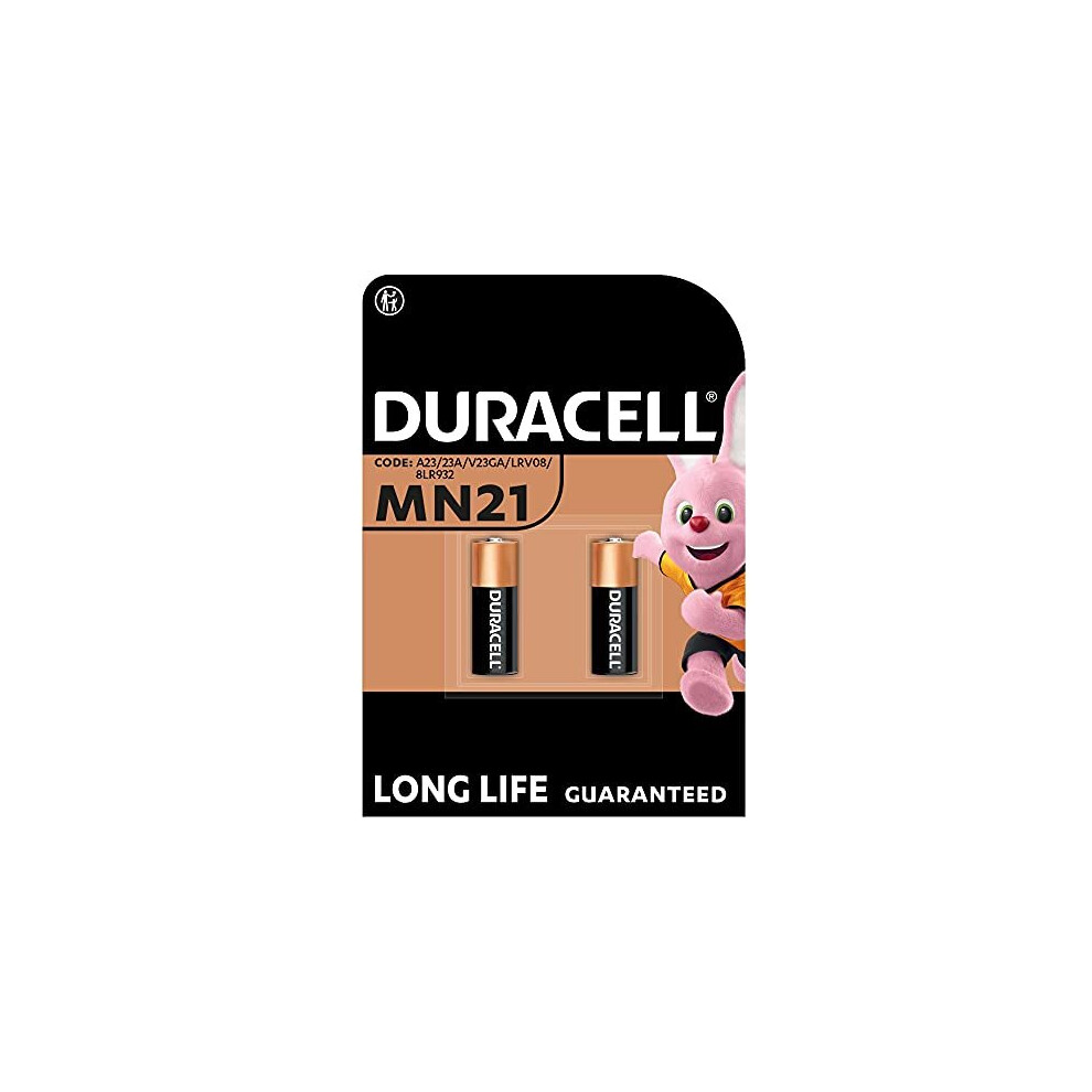 Duracell Specialty Alkaline MN21 Battery 12V, pack of 2 (A23 / 23A / V23GA / LRV08 / 8LR932) designed for use in remote controls, wireless d