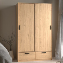 Large Tall Double Oak Wardrobe Sliding Doors 2 Drawers Hanging Rail