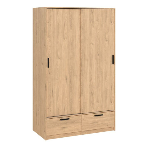 Large Tall Double Oak Wardrobe Sliding Doors 2 Drawers Hanging Rail 2