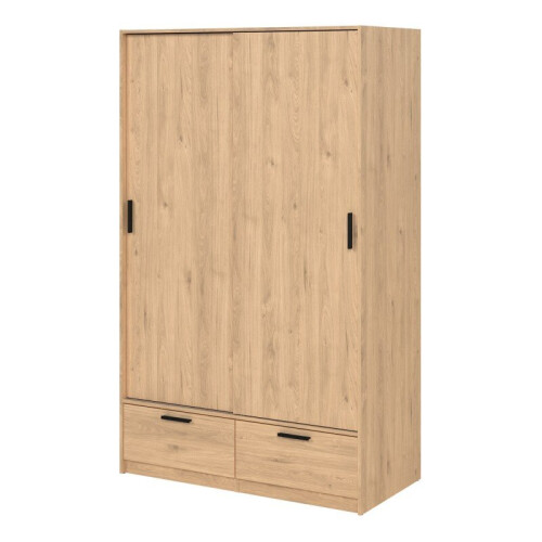Large Tall Double Oak Wardrobe Sliding Doors 2 Drawers Hanging Rail 1
