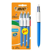 BIC 4 Colours Original, Retractable Ballpoint Pens, Ideal for School, Medium Point (1.0mm), Multi-coloured, Pack of 3