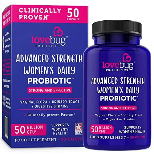 LoveBug Probiotics, Probiotique Soutien Levures et pH Vaginal, 50 Milliards d'UFC, 30 Comprimés