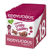Kiddylicious Raspberry Crispy Tiddlers - Delicious Real Fruit Treat for Kids - Suitable for 12+ Months - 18 Packs
