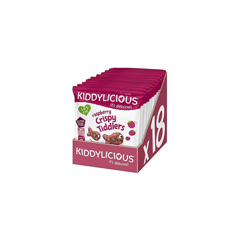 Kiddylicious Raspberry Crispy Tiddlers - Delicious Real Fruit Treat for Kids - Suitable for 12+ Months - 18 Packs