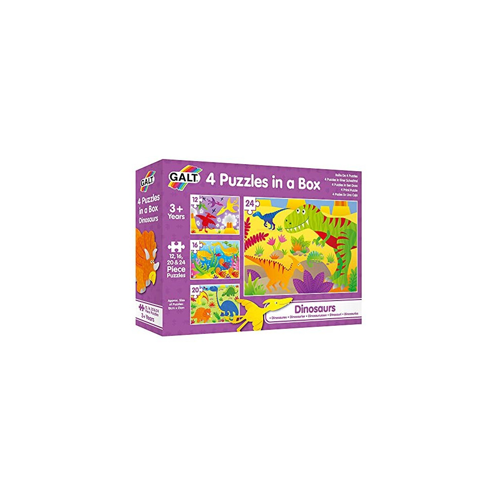 Galt Toys, 4 Puzzles in a Box - Dinosaurs, Dinosaur Jigsaw Puzzle for Kids, Ages 3 Years Plus