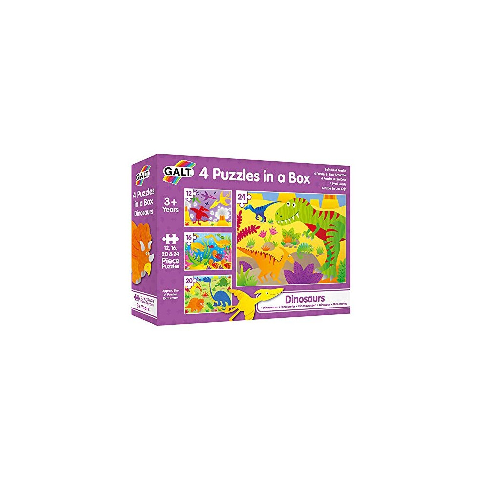 Galt Toys, 4 Puzzles In A Box - Dinosaurs, Dinosaur Jigsaw Puzzle For Kids, Ages 3 Years Plus