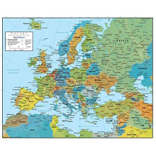 Europe Wall Map Laminated GeoPolitical Edition by Swiftmaps A2 (42cm x 60cm)