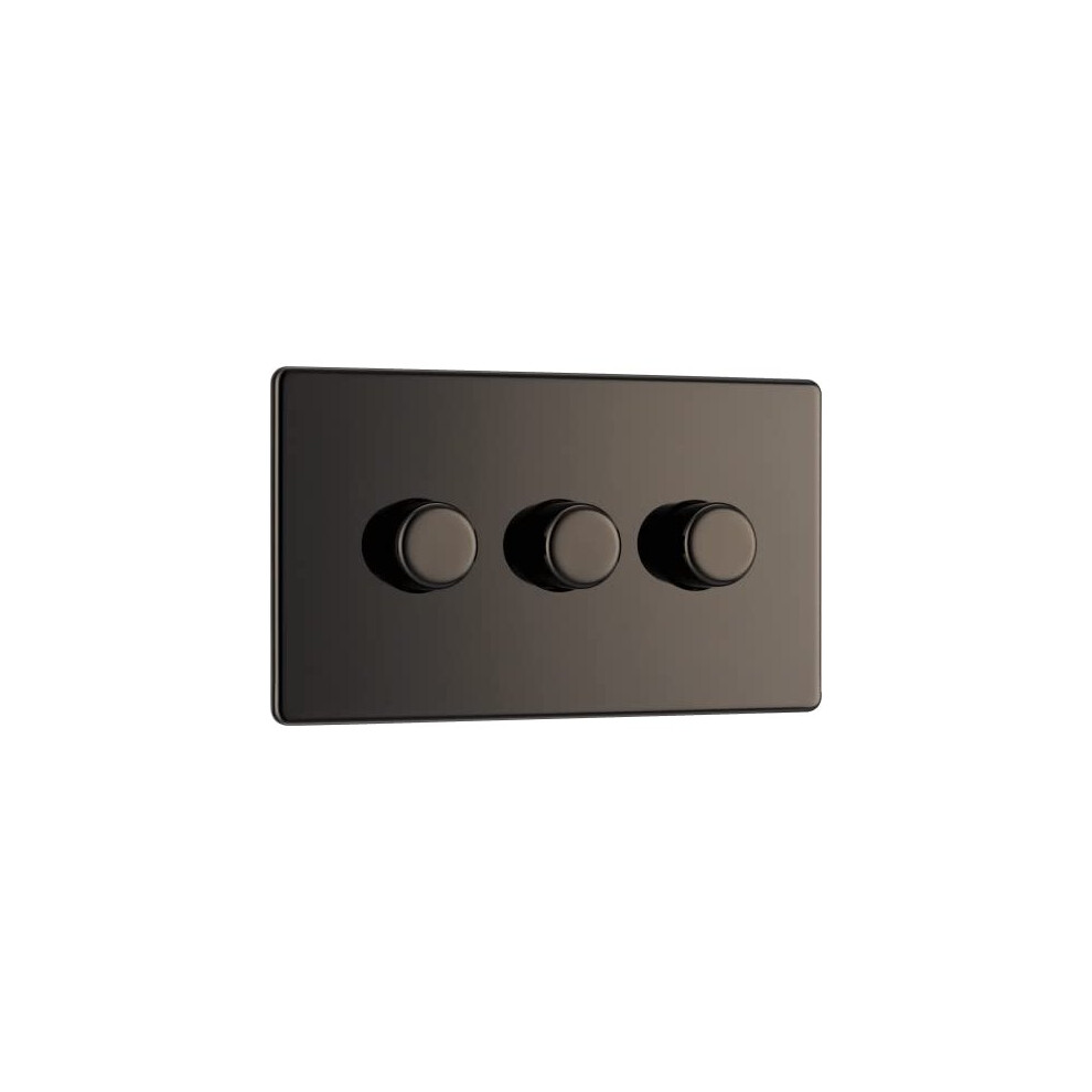 Bg Electrical Screwless Flat Plate Triple Dimmer Intelligent Light Switch, Black Nickel, 2-Way 5050765007054