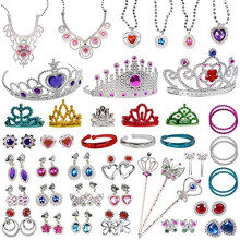 Jewelry Toy,62 Pieces Princess Pretend Jewelry Toy Playset,Assorted Jewelry Dress Up Toy Rings,Earrings,Necklaces,Crowns,Bracelets,Wands for
