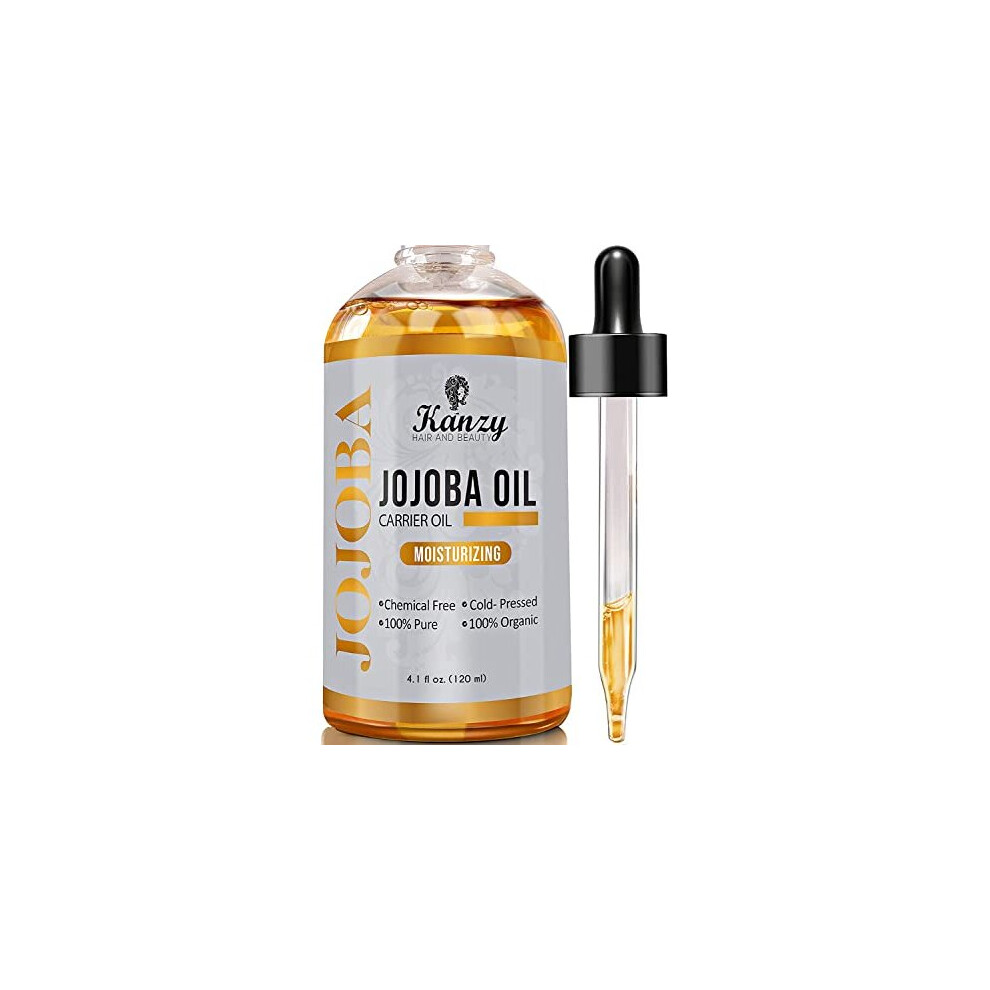 Kanzy Hair And Beauty Kanzy Jojoba Oil Organic Cold Pressed 100% Pure 120Ml Unrefined Hexane Free Carrier Oil For Hair Nails Body Skin & Face Body Oil-Certified
