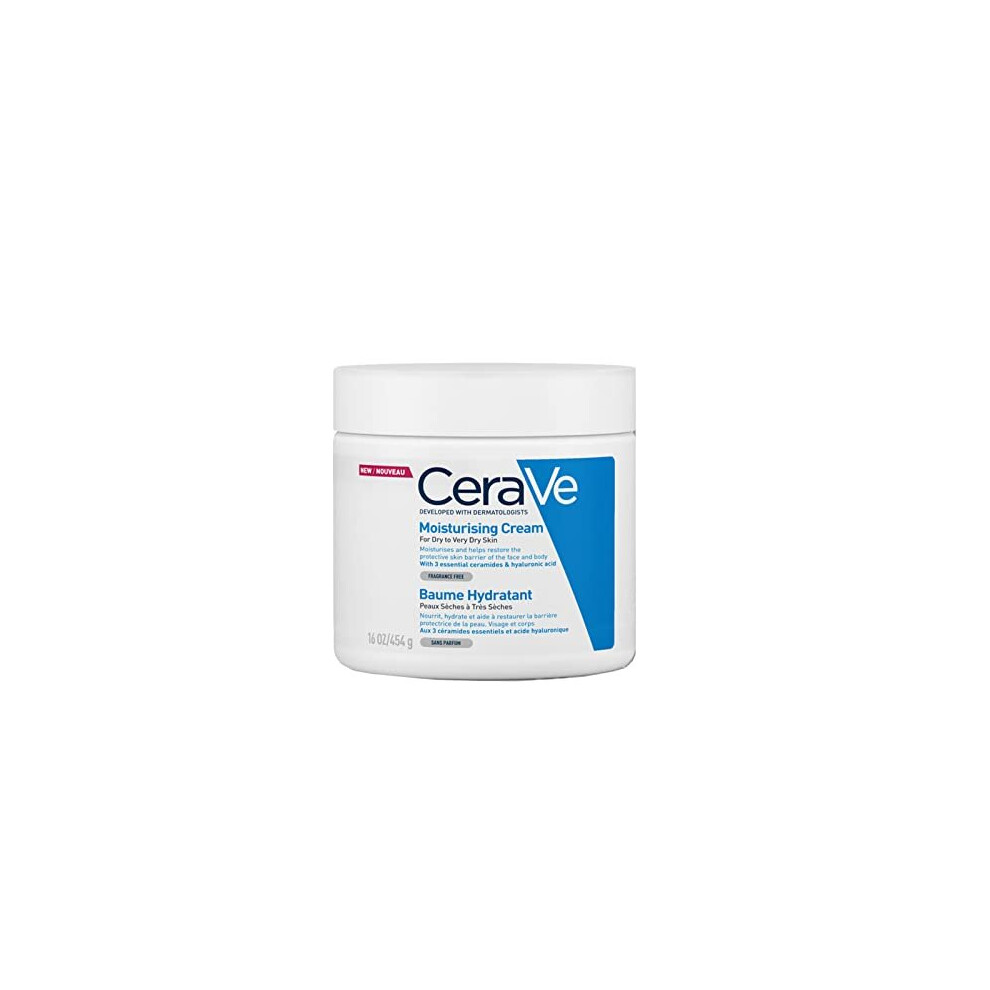 CeraVe Moisturising Cream for Dry to Very Dry Skin 454g with Hyaluronic Acid & 3 Essential Ceramides