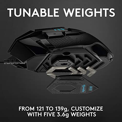 Logitech Logitech G502 HERO High Performance Wired Gaming Mouse, HERO 25K Sensor, 25,600 DPI, RGB, Adjustable Weights, 11 Programmable Buttons, On-Bo 2