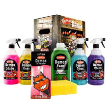 CarPlan Demon 7pc Car Care Gift Pack - 5 Demon Fluids + Wheels, Tyres, Foam, Sponge & Air Freshener