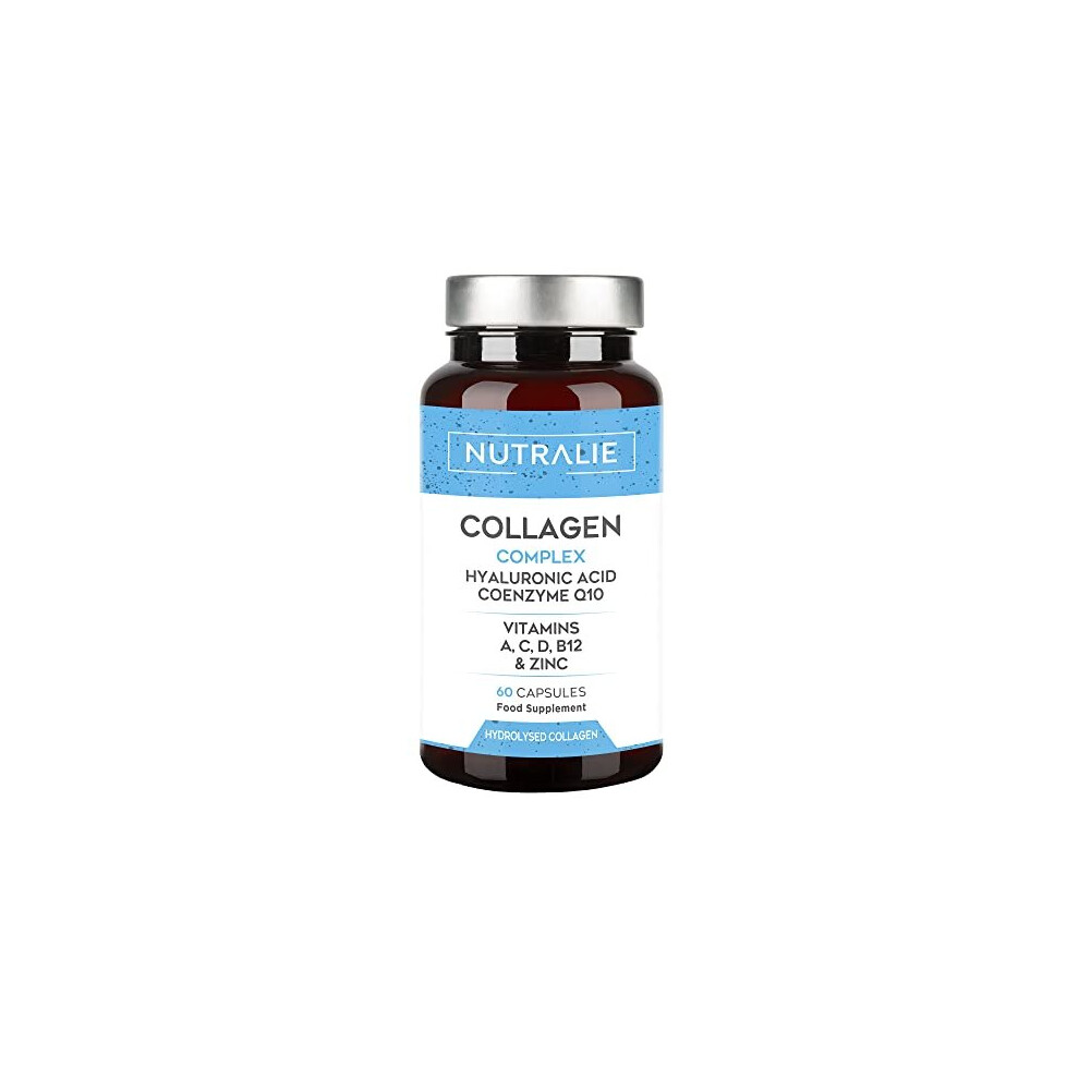 Nutralie Collagen + Hyaluronic Acid + Coenzyme Q10 + Vitamins A, C, D And B12 + Zinc | For Skin, Joints And Hair | Hydrolysed Collagen 60 Capsules |
