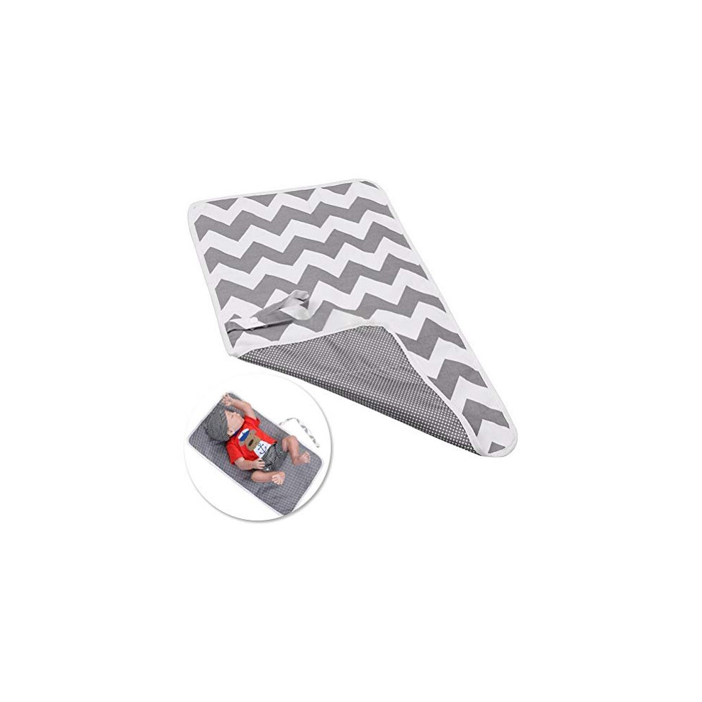 Nappy Changing Mat, Foldable Diaper Pad Waterproof Travel Changing Mat With Waves For Home Travel Outside Gray Nuoshen