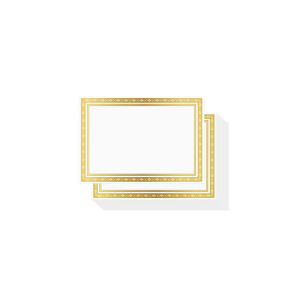 Belle Vous Blank Certificate Paper (50 Pack) - White A4 Award Certificate Paper with Gold Foil Border - Laserjet Printer Compatible Sheets f