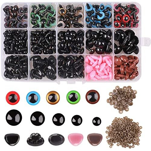 Plastic Safety Eyes and Noses,Hoiny 580 pcs Doll's Eyes Teddy Eyes Plastic Eyes Including 180 pcs Safety Eyes, 110 pcs Safety Noses with 290