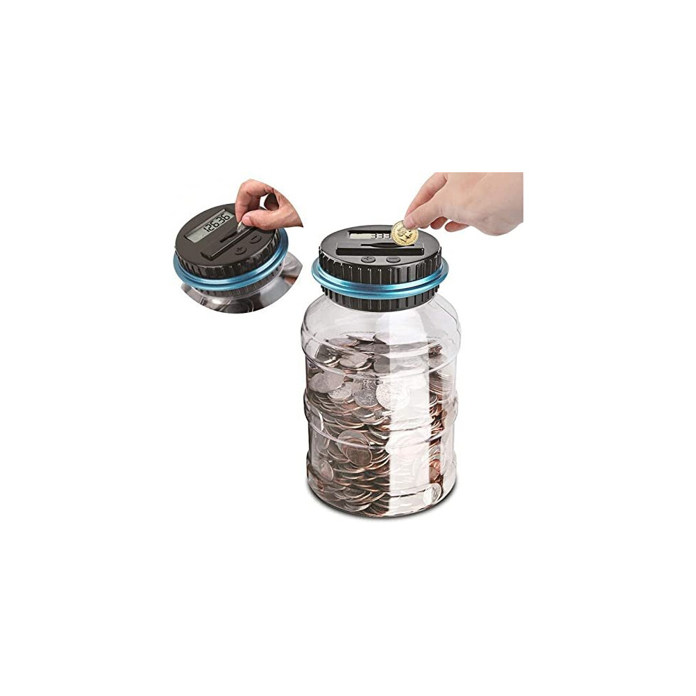 Onever Electronic Money Box, Creative Digital Coin Jar Automatic Coin Counter Money Bank Saving Box With Lcd Display, 1.8L Large Capacity For Coins