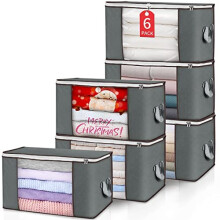 Budding Joy 6 Pack 90L Clothes Storage Bag, Storage Bags for Clothes with Zips Durable Handles Thick Fabric for Bedding, Blankets, Comforter