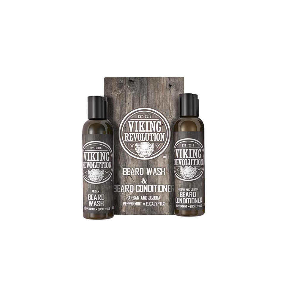 Viking Revolution Eucalyptus Beard Wash For Men & Beard Conditioner For Men With Argan & Jojoba Oils - Softens & Strengthens - Natural Beard