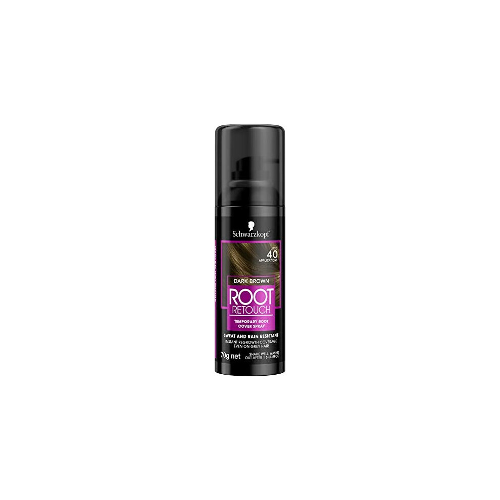 Schwarzkopf Root Retouch, Vegan, Temporary Dye Instant Brunette Hair Root Concealer, Grey Coverage, 40 Applications, 1 Wash, Dark Brown, 120