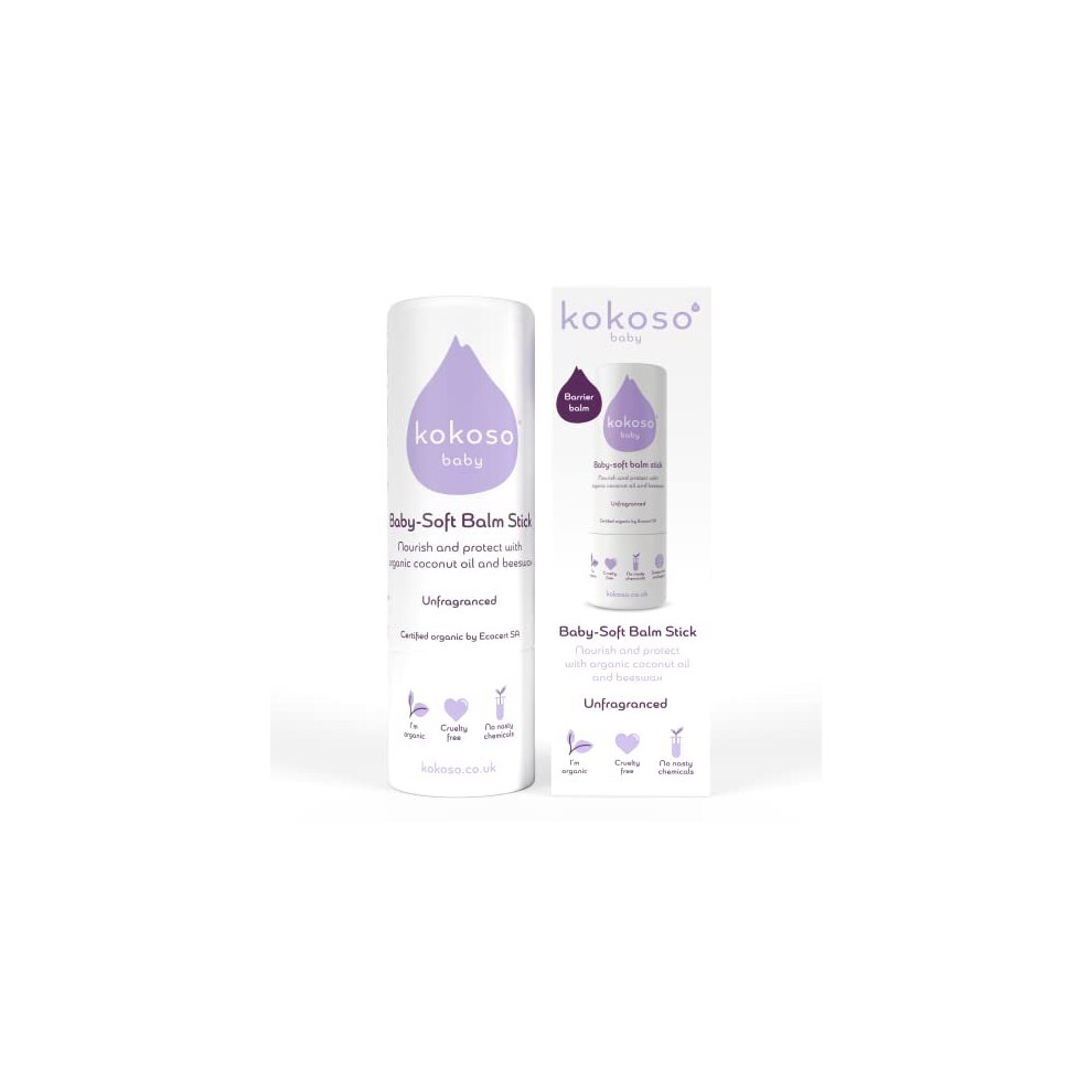 Kokoso - Baby Soft Balm Stick, Unfragranced, Great For Dry Hands, Sore Lips And Chapped Cheeks, Protects Dribbly Chins And Soothes Dribble R