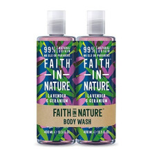 Faith In Nature Natural Lavender and Geranium Body Wash Set, Nourishing, Vegan and Cruelty Free, No SLS or Parabens, 2 x 400 ml