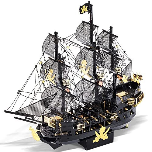 Piececool 3D Metal Puzzle Jigsaw for Adults - Black Pearl Pirate Ship DIY 3D Metal Model Kits ,Ideal Christmas Birthday Gifts for Adults,307